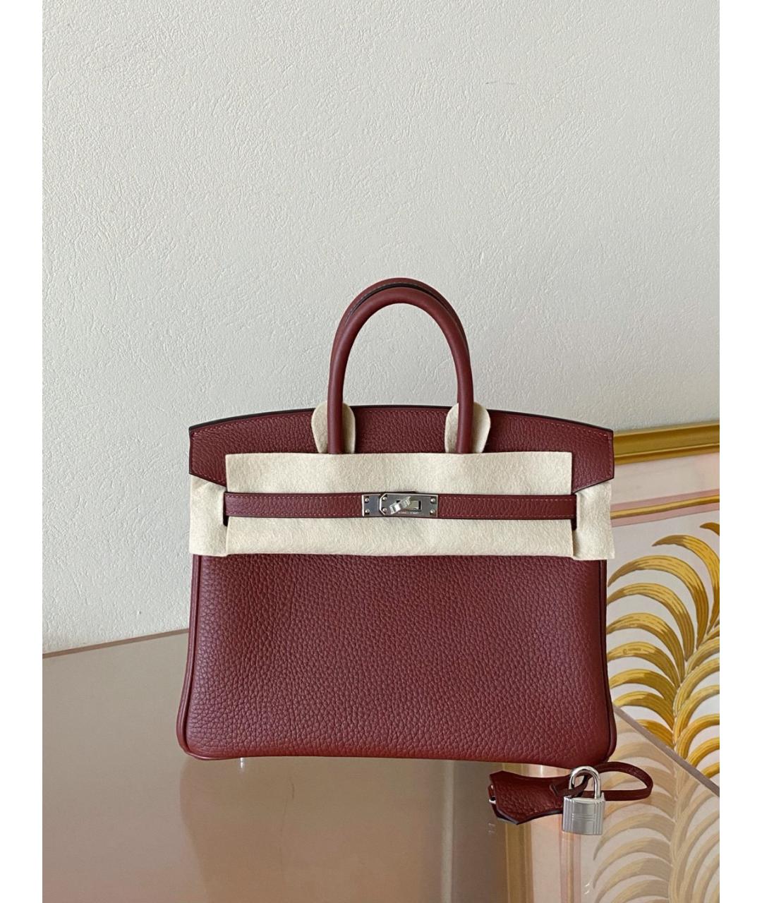HERMES Бордовая кожаная сумка с короткими ручками, фото 7
