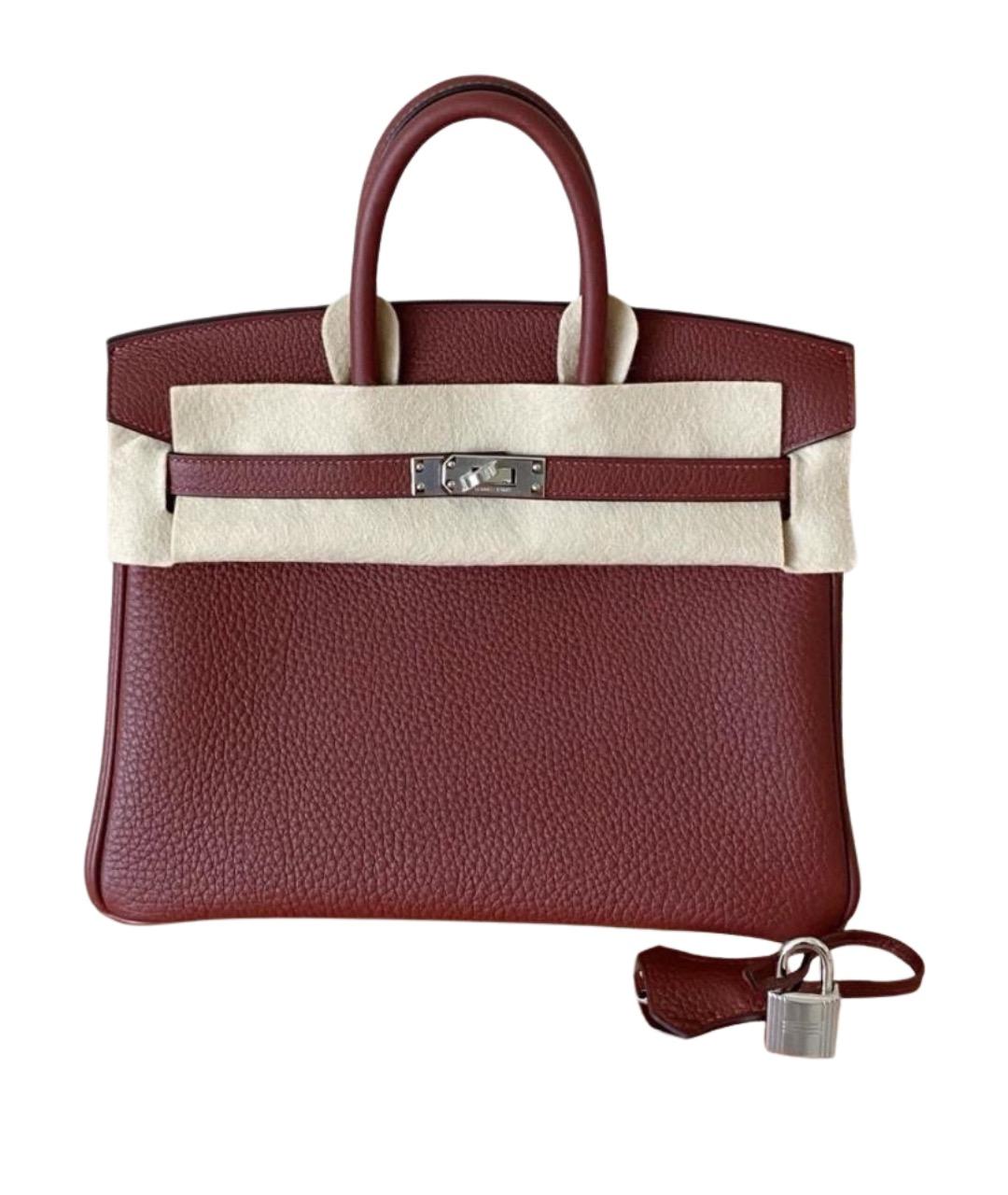 HERMES Бордовая кожаная сумка с короткими ручками, фото 1