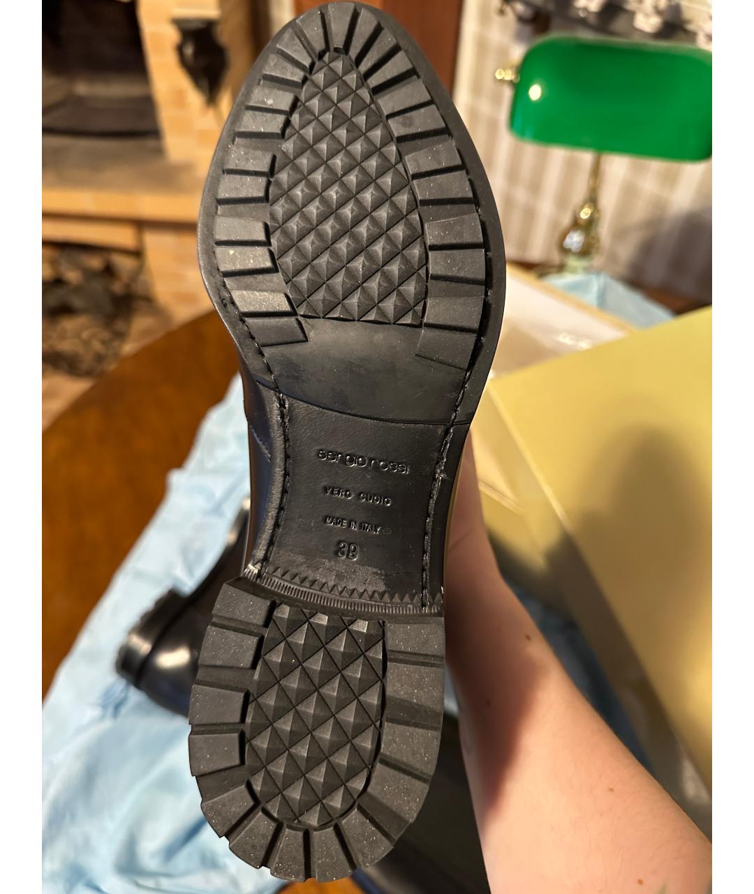 SERGIO ROSSI Черные кожаные сапоги, фото 3