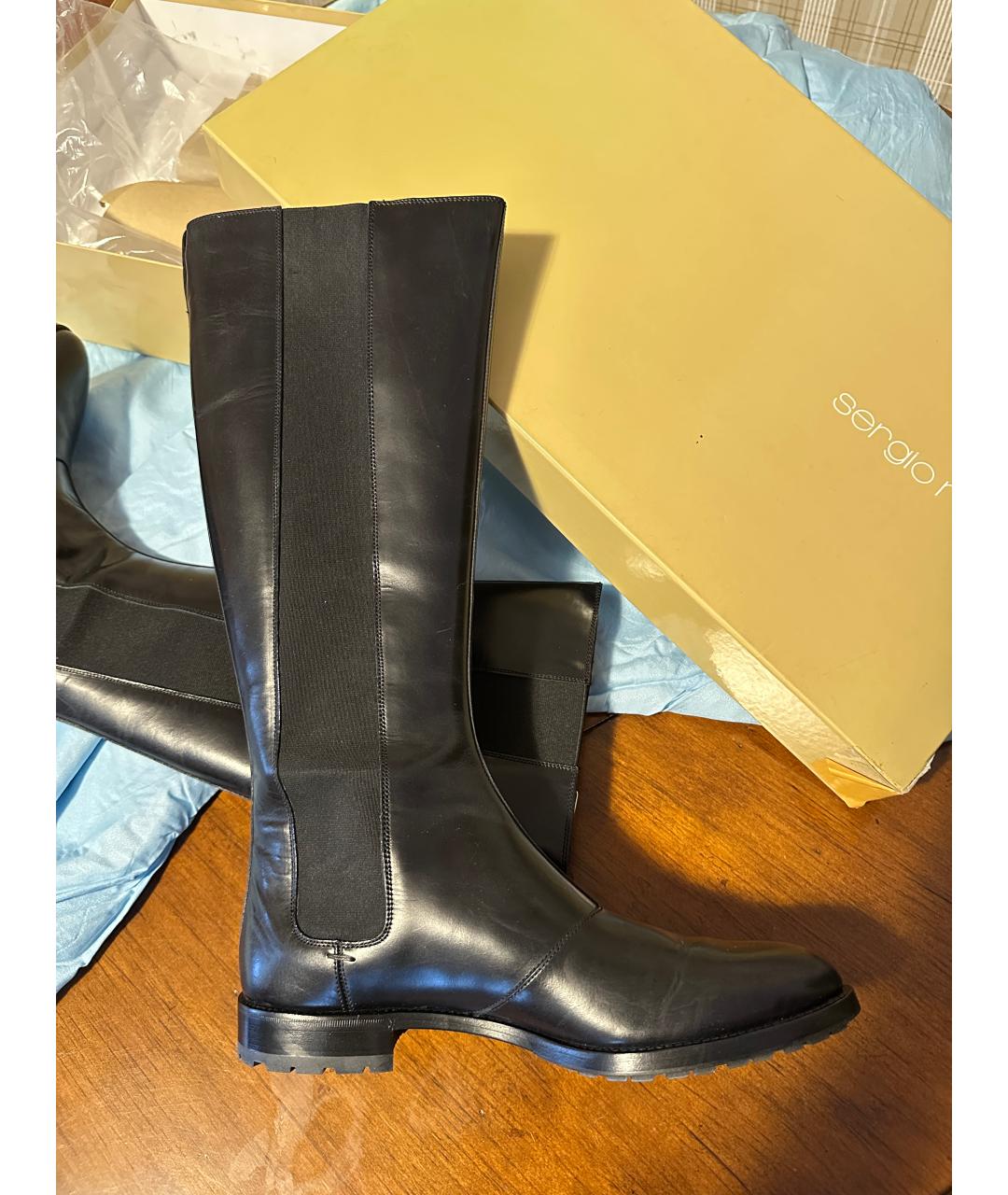 SERGIO ROSSI Черные кожаные сапоги, фото 5