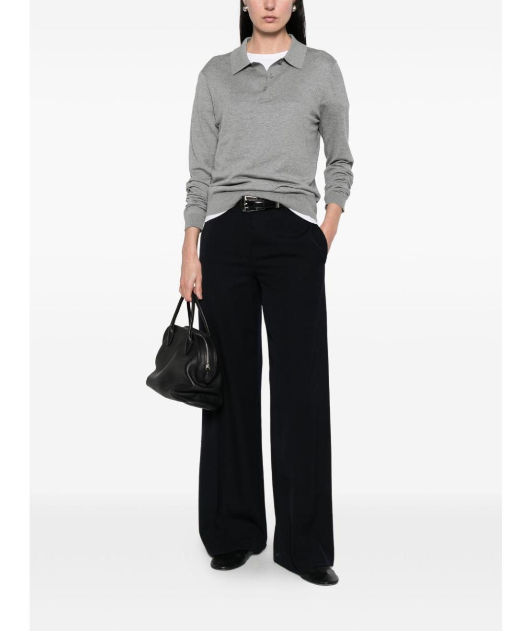 THE ROW Темно-синие шерстяные прямые брюки, фото 4