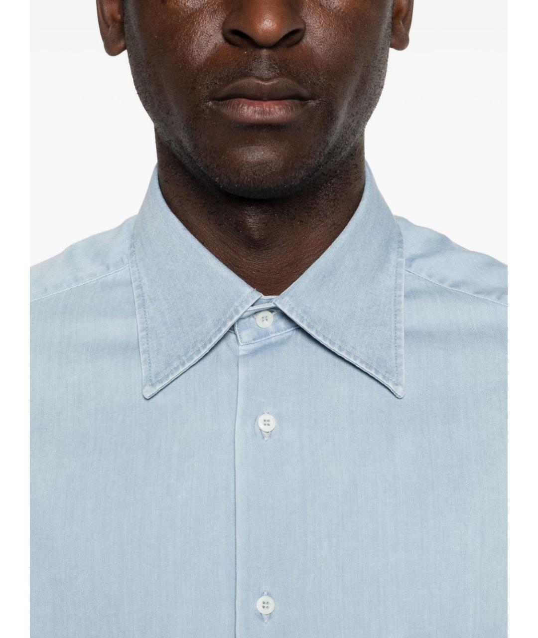 BRUNELLO CUCINELLI Голубая хлопковая кэжуал рубашка, фото 4