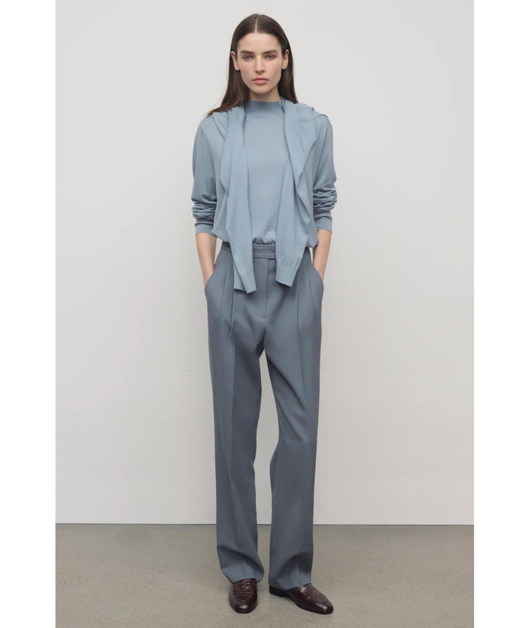 THE ROW Голубые шерстяные прямые брюки, фото 3