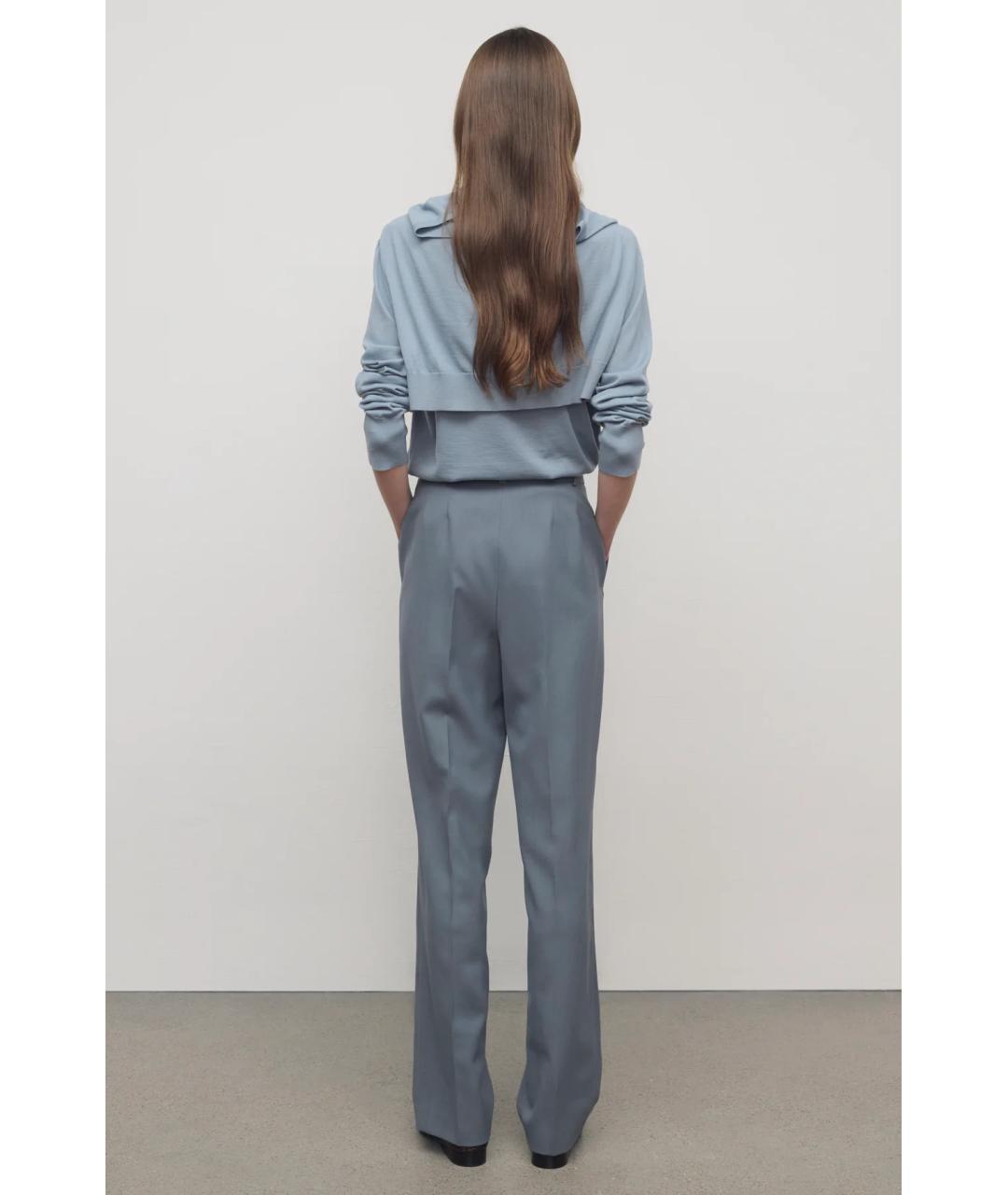 THE ROW Голубые шерстяные прямые брюки, фото 5
