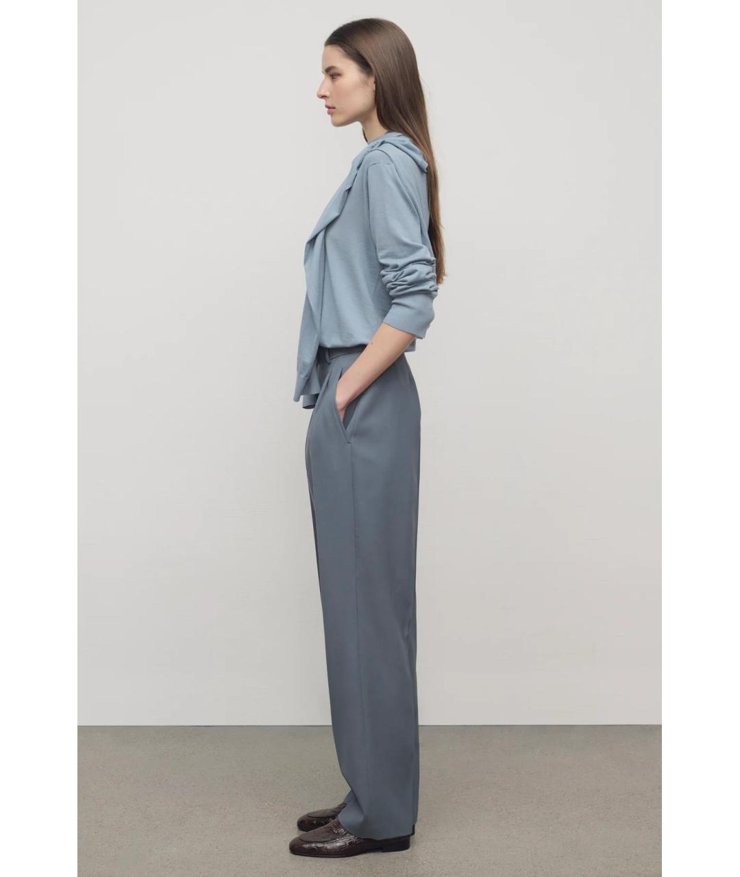 THE ROW Голубые шерстяные прямые брюки, фото 4