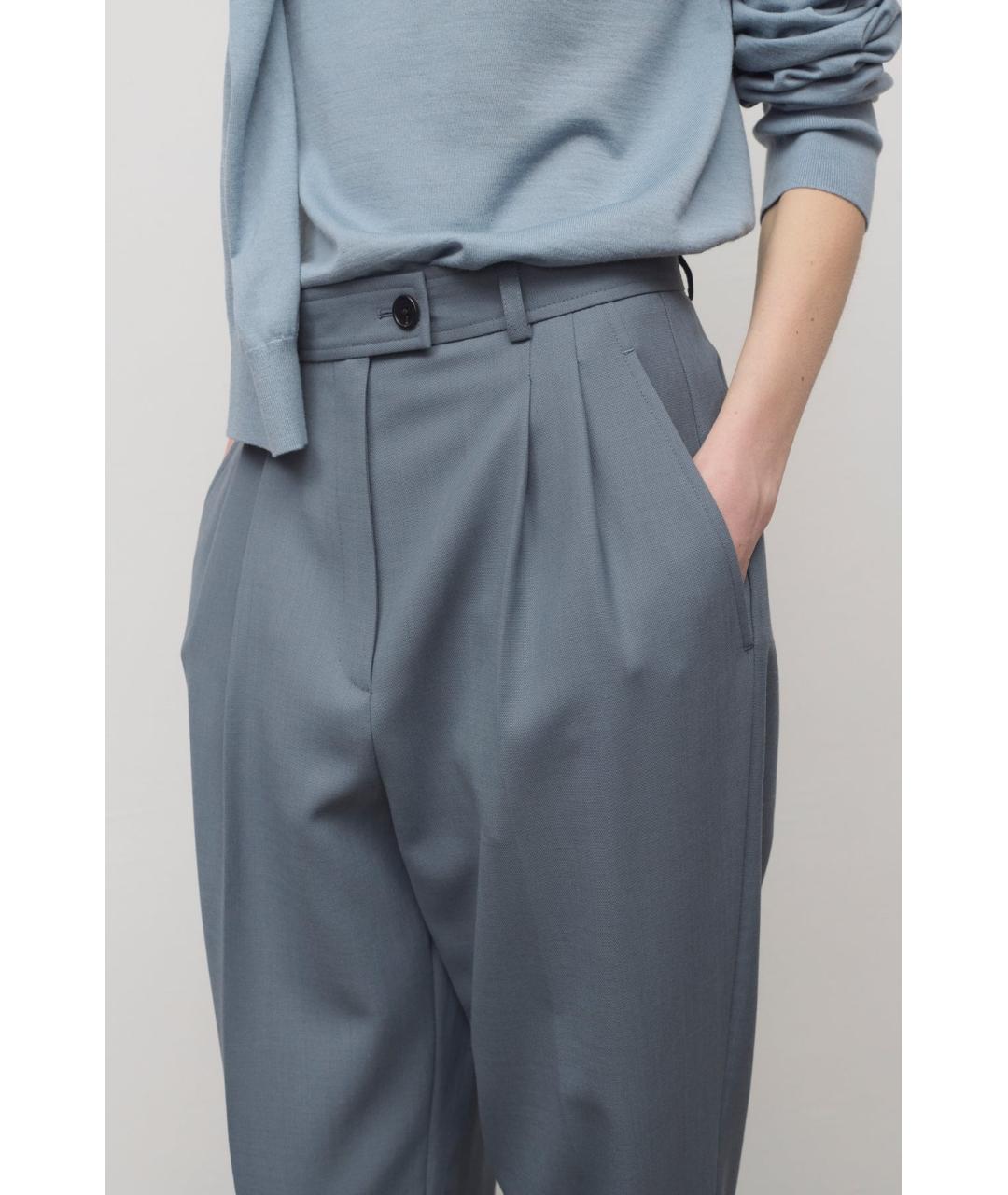THE ROW Голубые шерстяные прямые брюки, фото 6