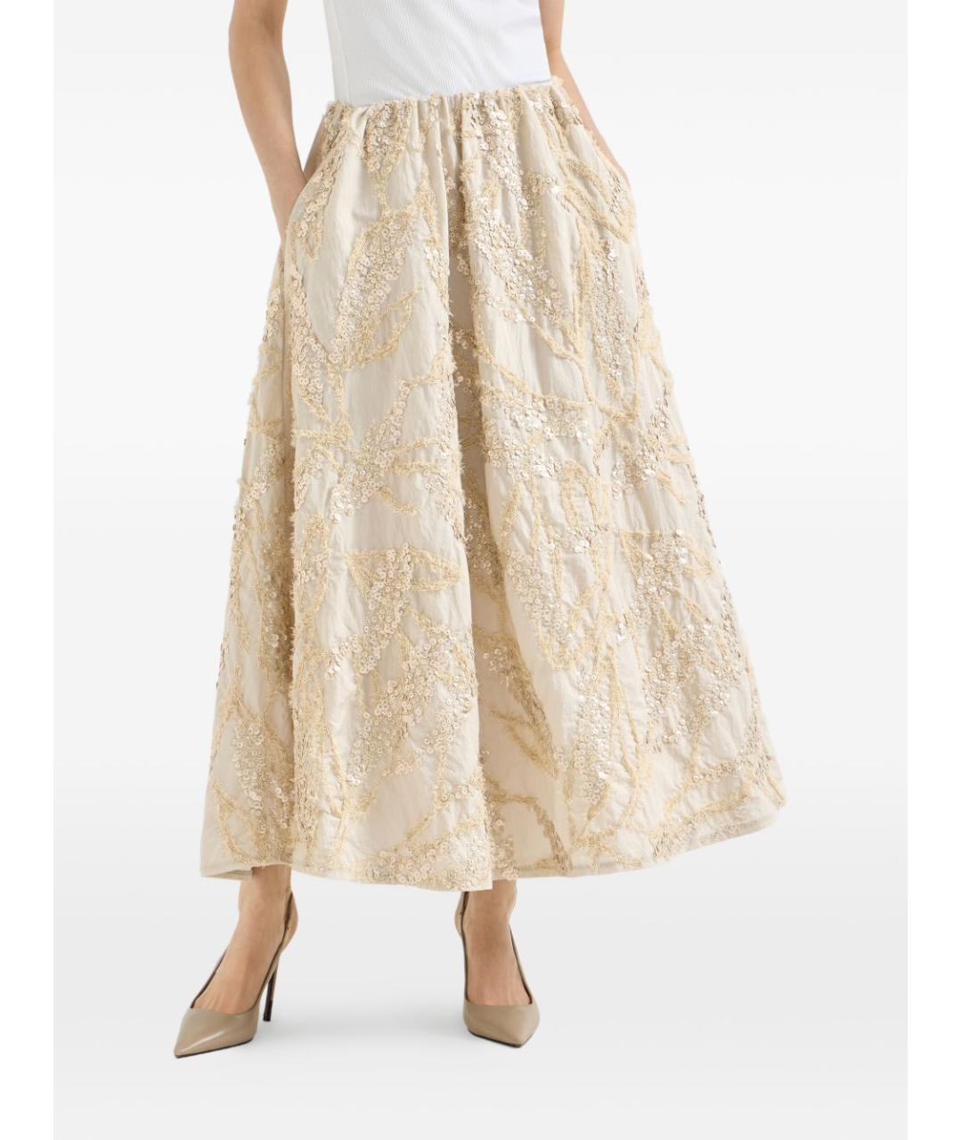 BRUNELLO CUCINELLI Бежевая хлопковая юбка миди, фото 6