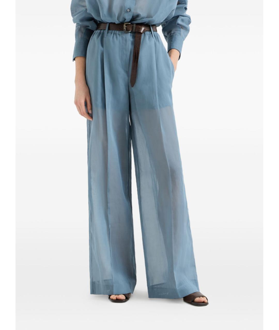 BRUNELLO CUCINELLI Синие хлопковые прямые брюки, фото 3