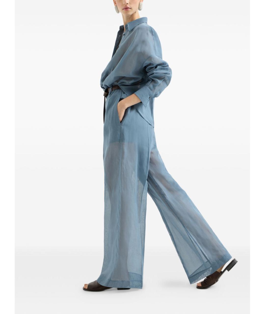 BRUNELLO CUCINELLI Синие хлопковые прямые брюки, фото 6