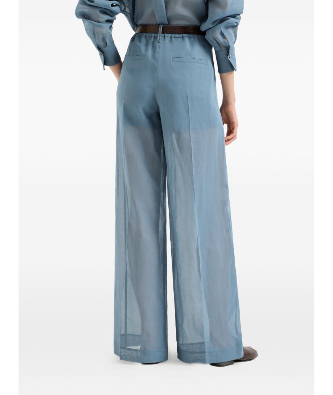 BRUNELLO CUCINELLI Синие хлопковые прямые брюки, фото 4