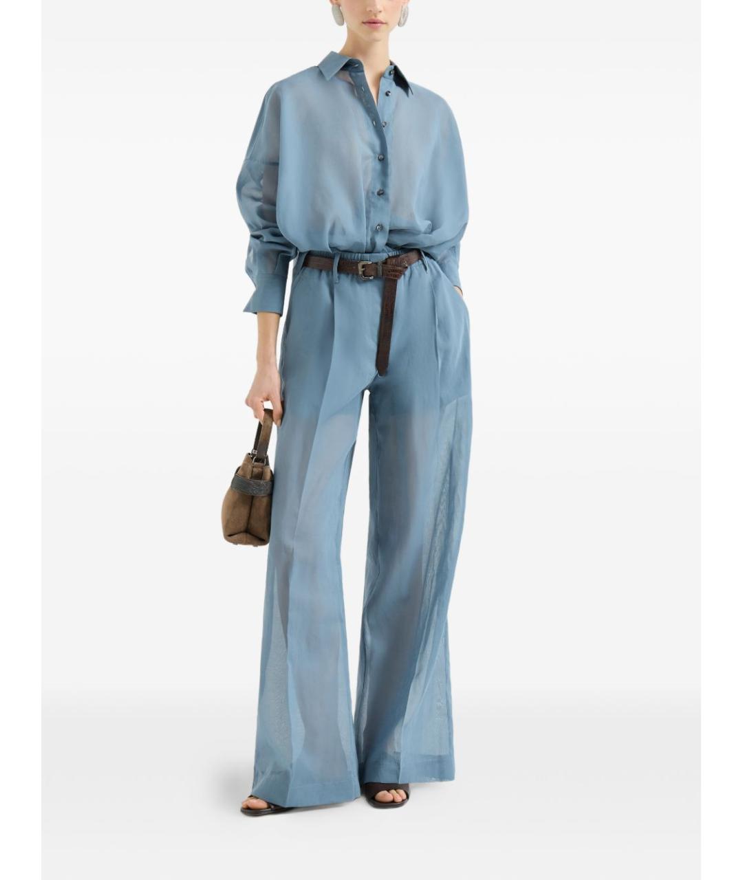 BRUNELLO CUCINELLI Синие хлопковые прямые брюки, фото 2