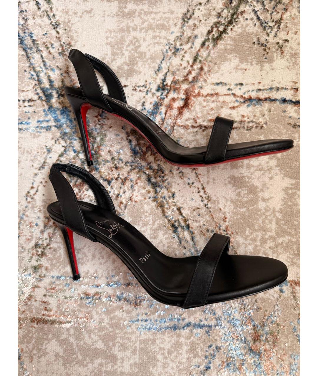 CHRISTIAN LOUBOUTIN Черные кожаные босоножки, фото 6