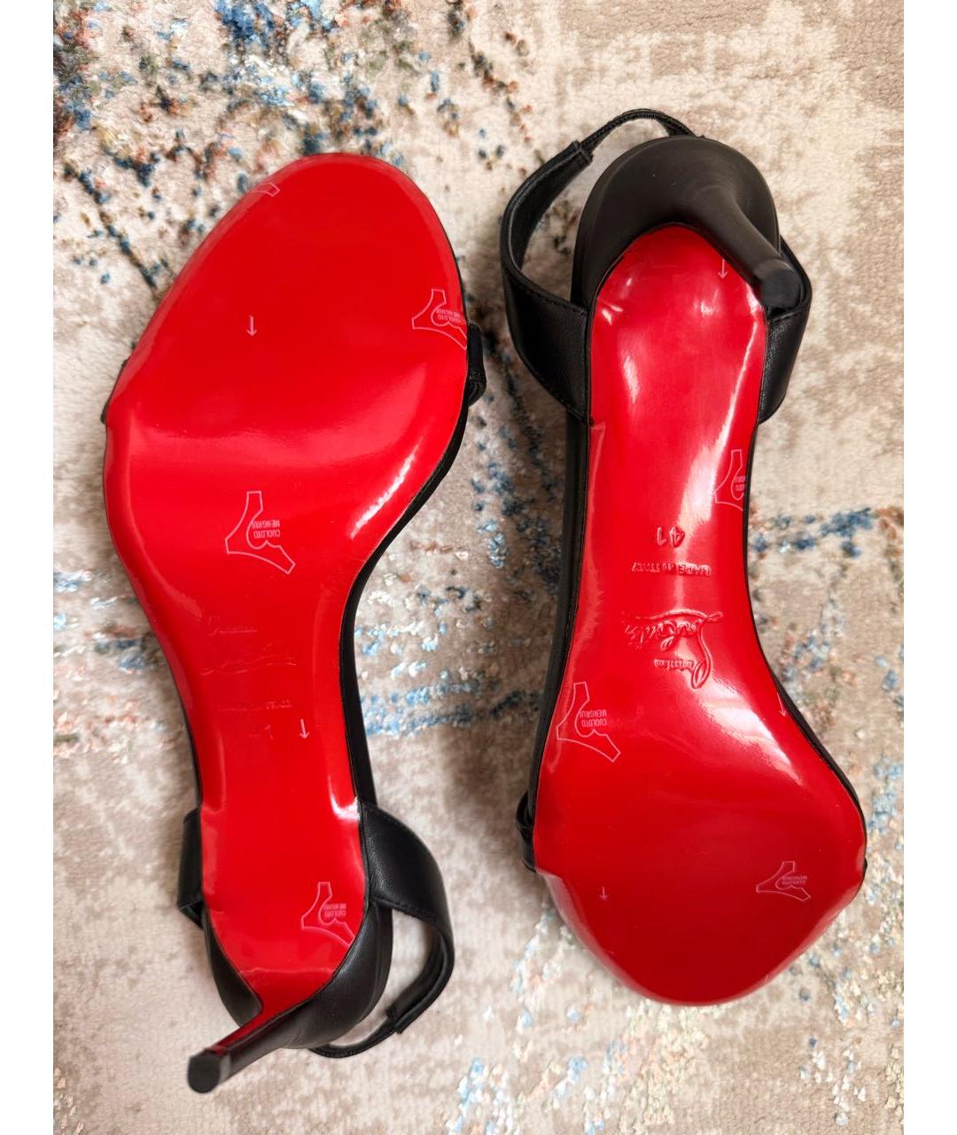 CHRISTIAN LOUBOUTIN Черные кожаные босоножки, фото 5