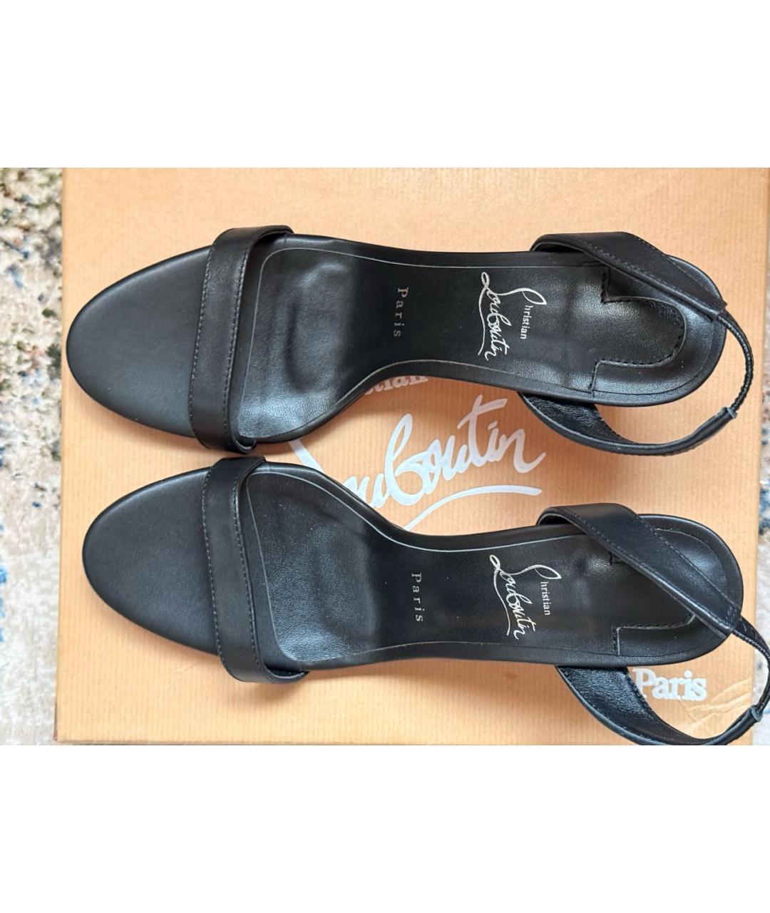 CHRISTIAN LOUBOUTIN Черные кожаные босоножки, фото 2