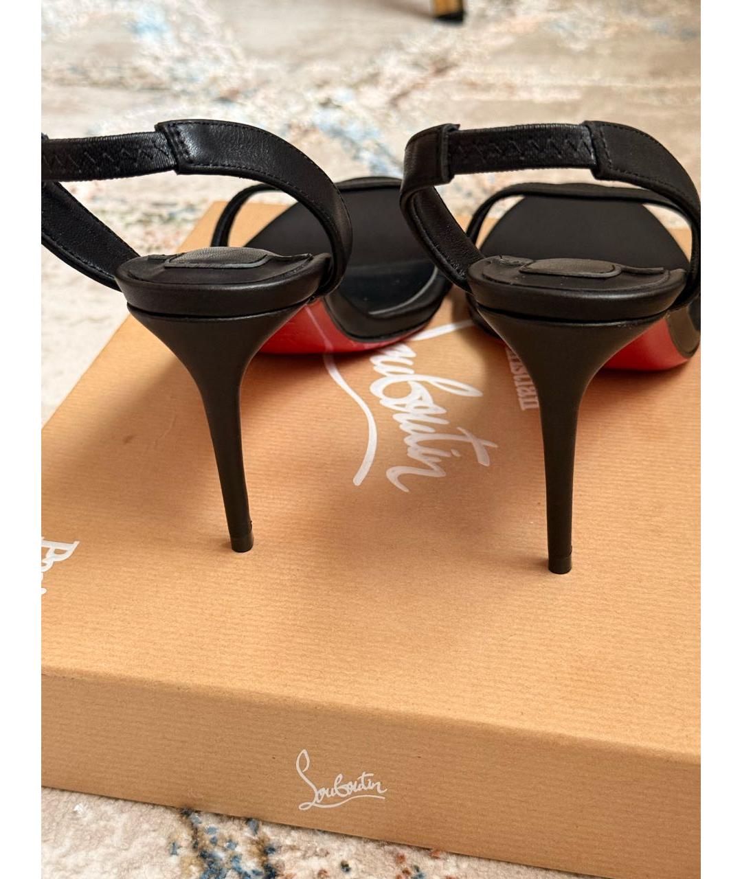 CHRISTIAN LOUBOUTIN Черные кожаные босоножки, фото 4