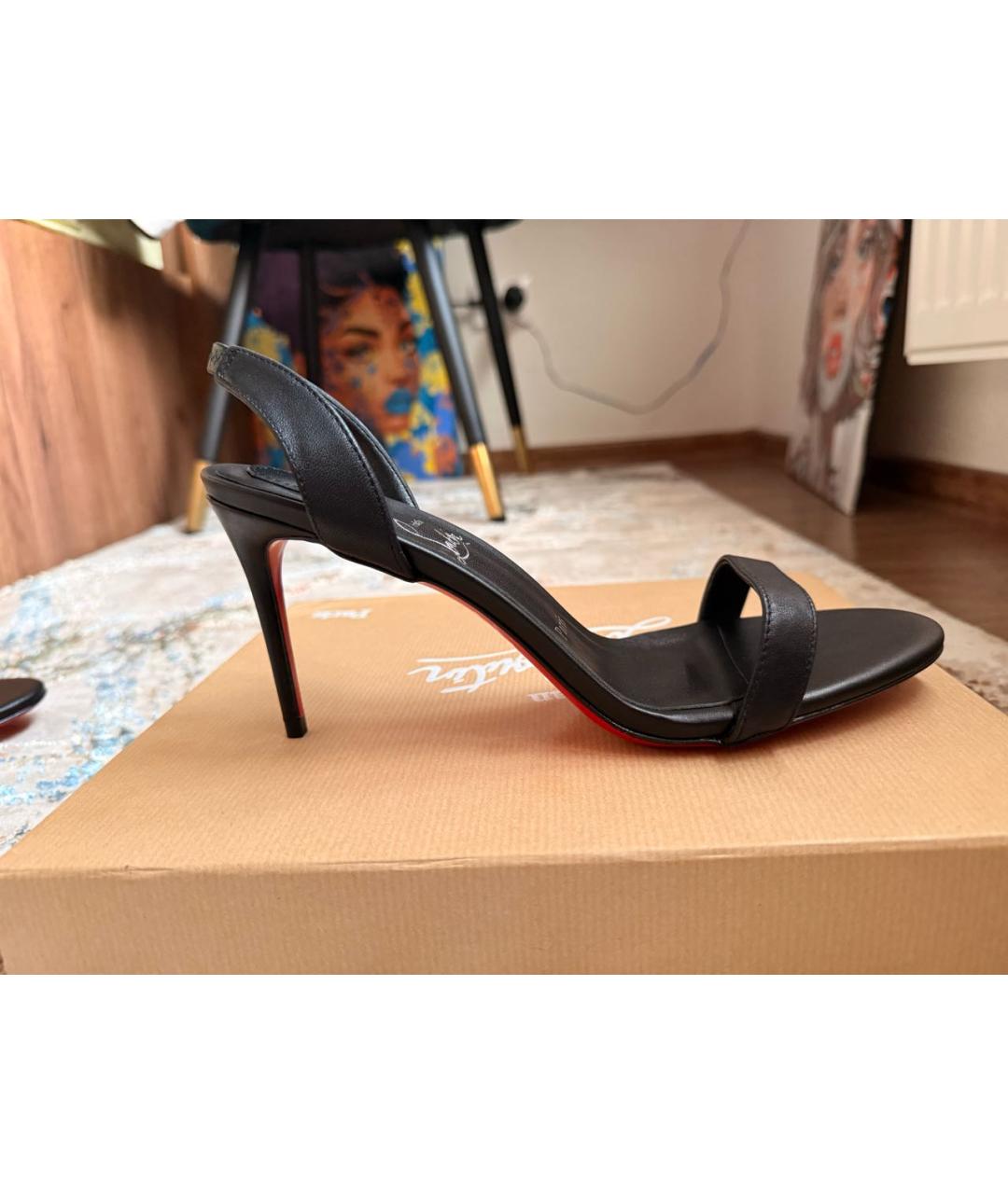 CHRISTIAN LOUBOUTIN Черные кожаные босоножки, фото 9