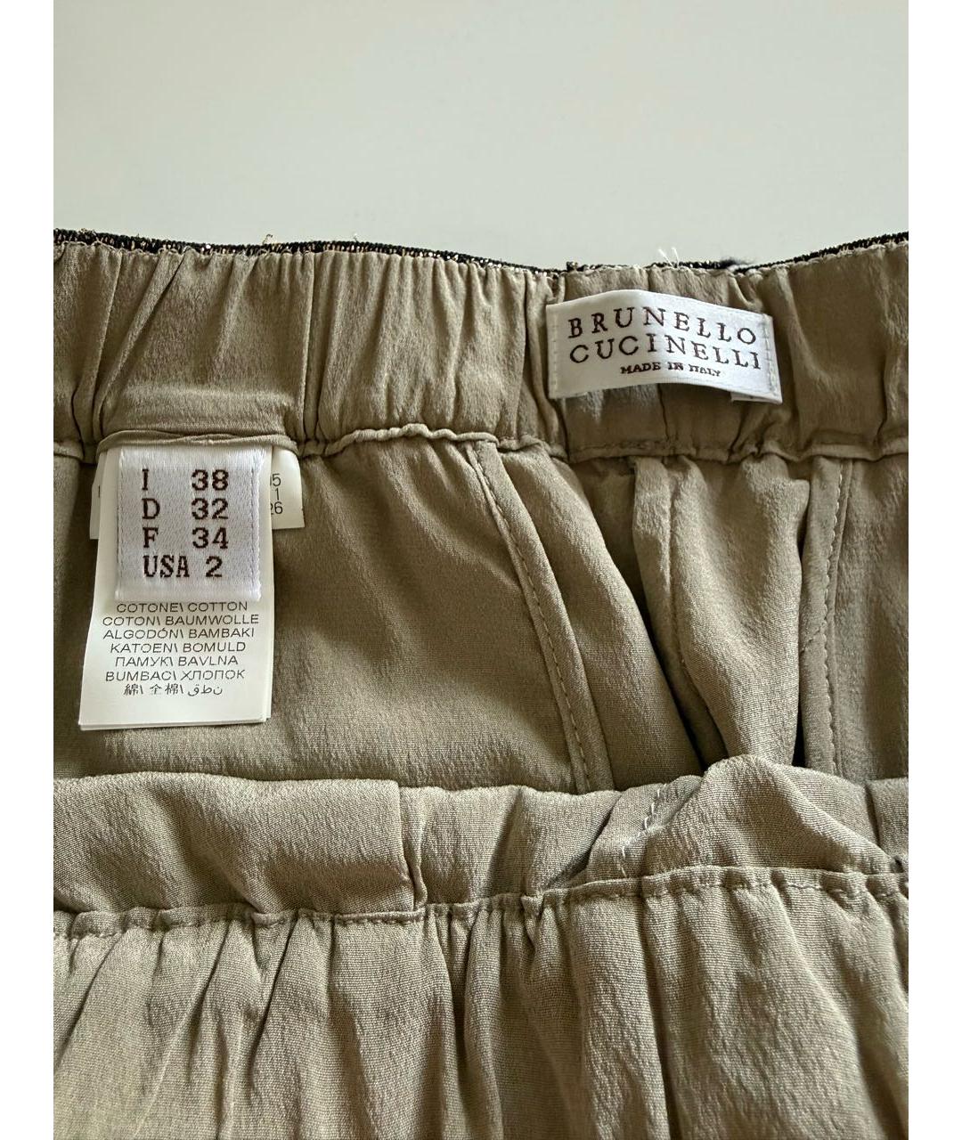 BRUNELLO CUCINELLI Хаки хлопковые прямые брюки, фото 4