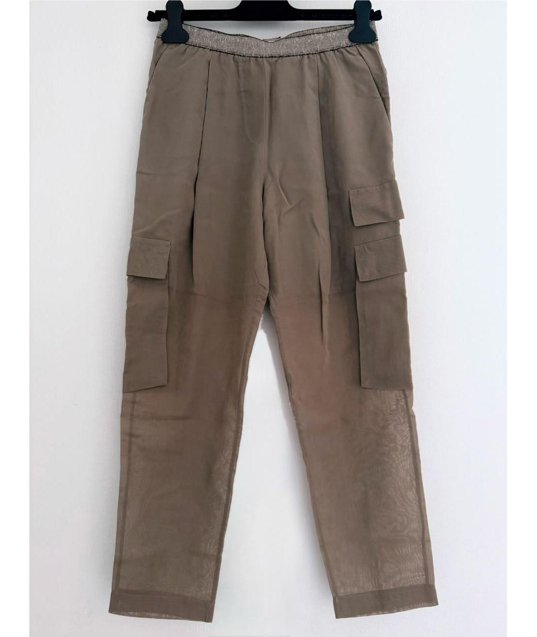 BRUNELLO CUCINELLI Хаки хлопковые прямые брюки, фото 9