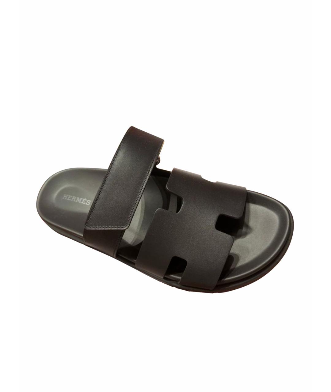 HERMES Черные кожаные сандалии, фото 1