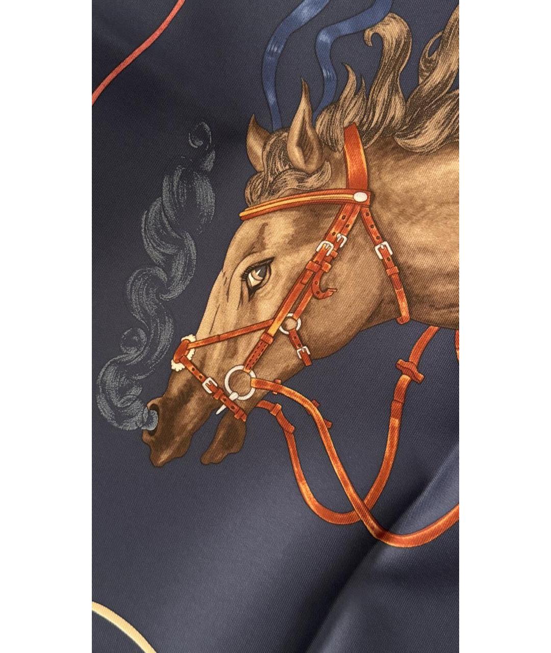 HERMES Темно-синий шелковый платок, фото 6