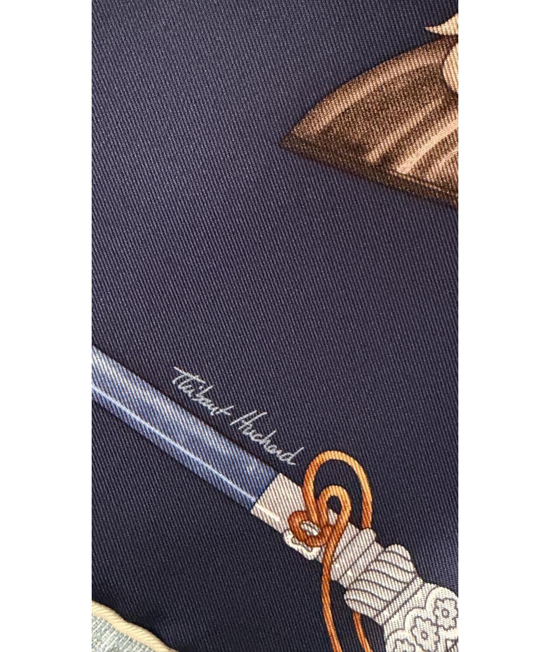 HERMES Темно-синий шелковый платок, фото 5