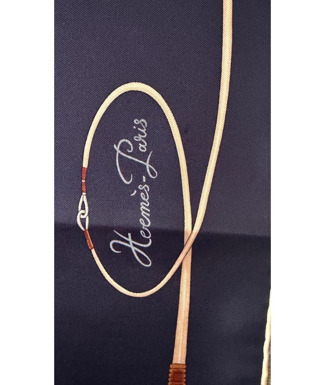 HERMES Темно-синий шелковый платок, фото 4