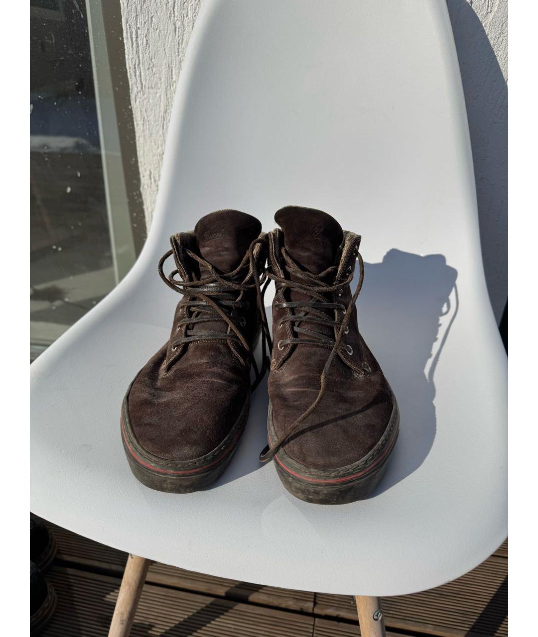 GUCCI Коричневые замшевые высокие кроссовки / кеды, фото 3