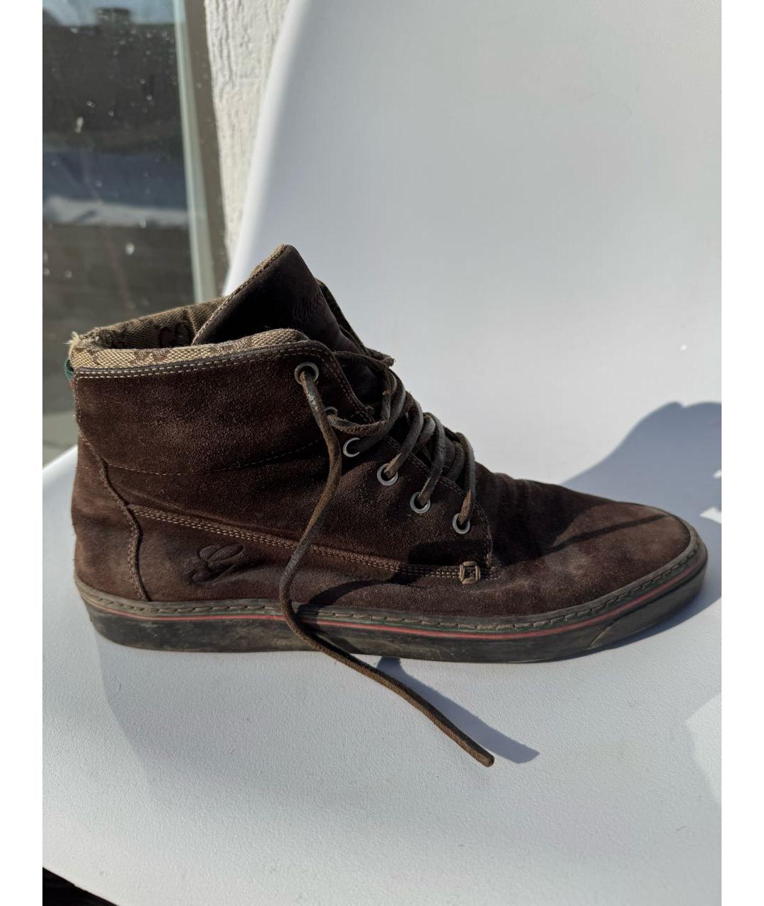 GUCCI Коричневые замшевые высокие кроссовки / кеды, фото 5