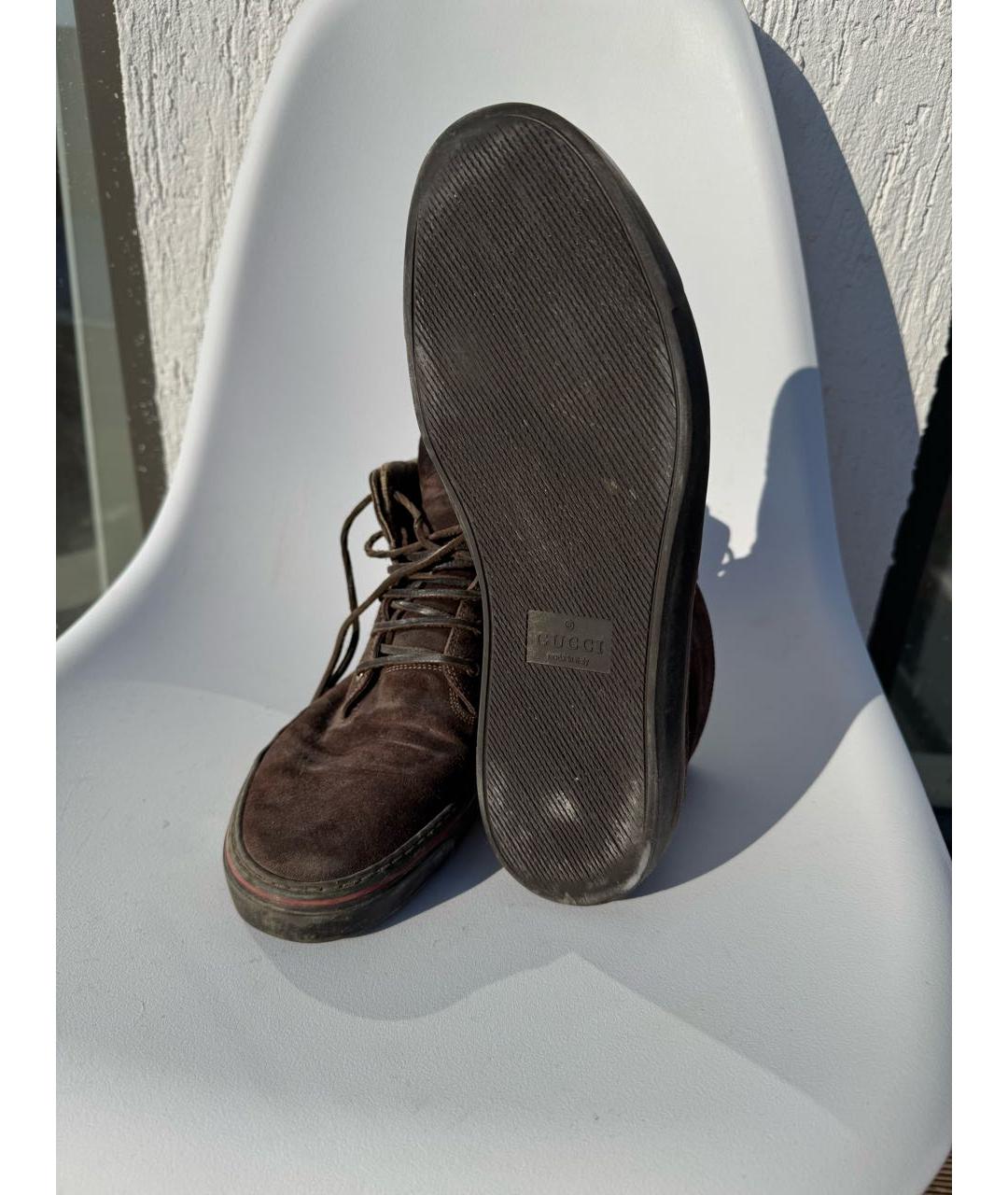 GUCCI Коричневые замшевые высокие кроссовки / кеды, фото 4
