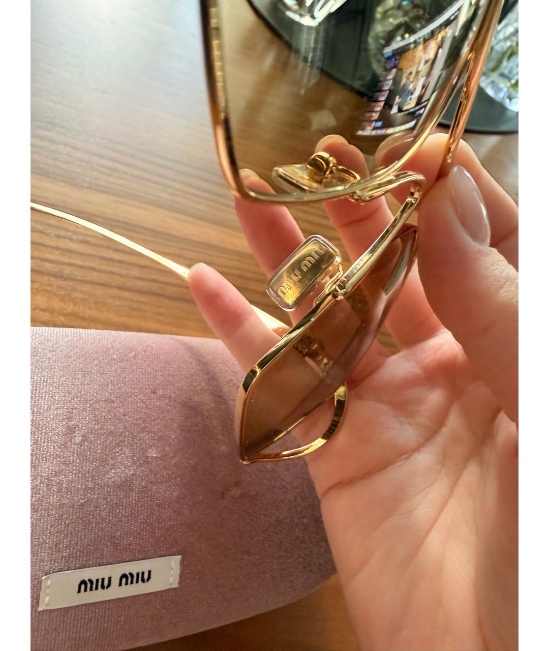 MIU MIU Золотые металлические солнцезащитные очки, фото 6