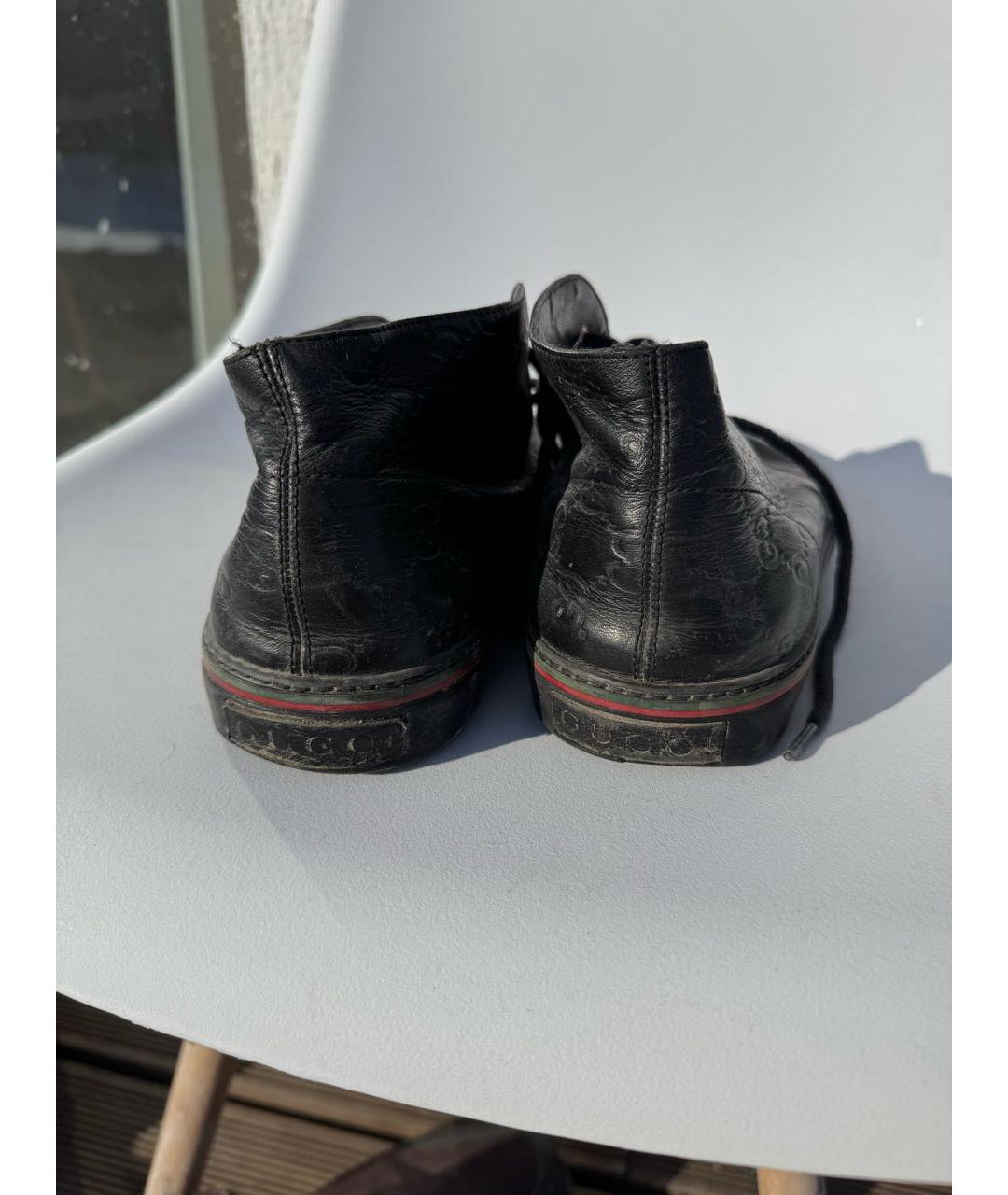 GUCCI Черные кожаные высокие кроссовки / кеды, фото 4