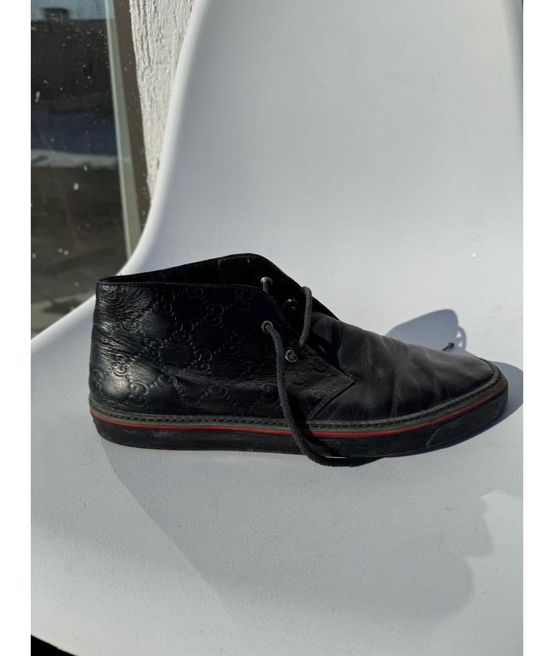 GUCCI Черные кожаные высокие кроссовки / кеды, фото 6