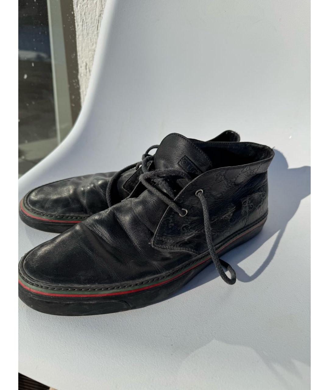 GUCCI Черные кожаные высокие кроссовки / кеды, фото 3