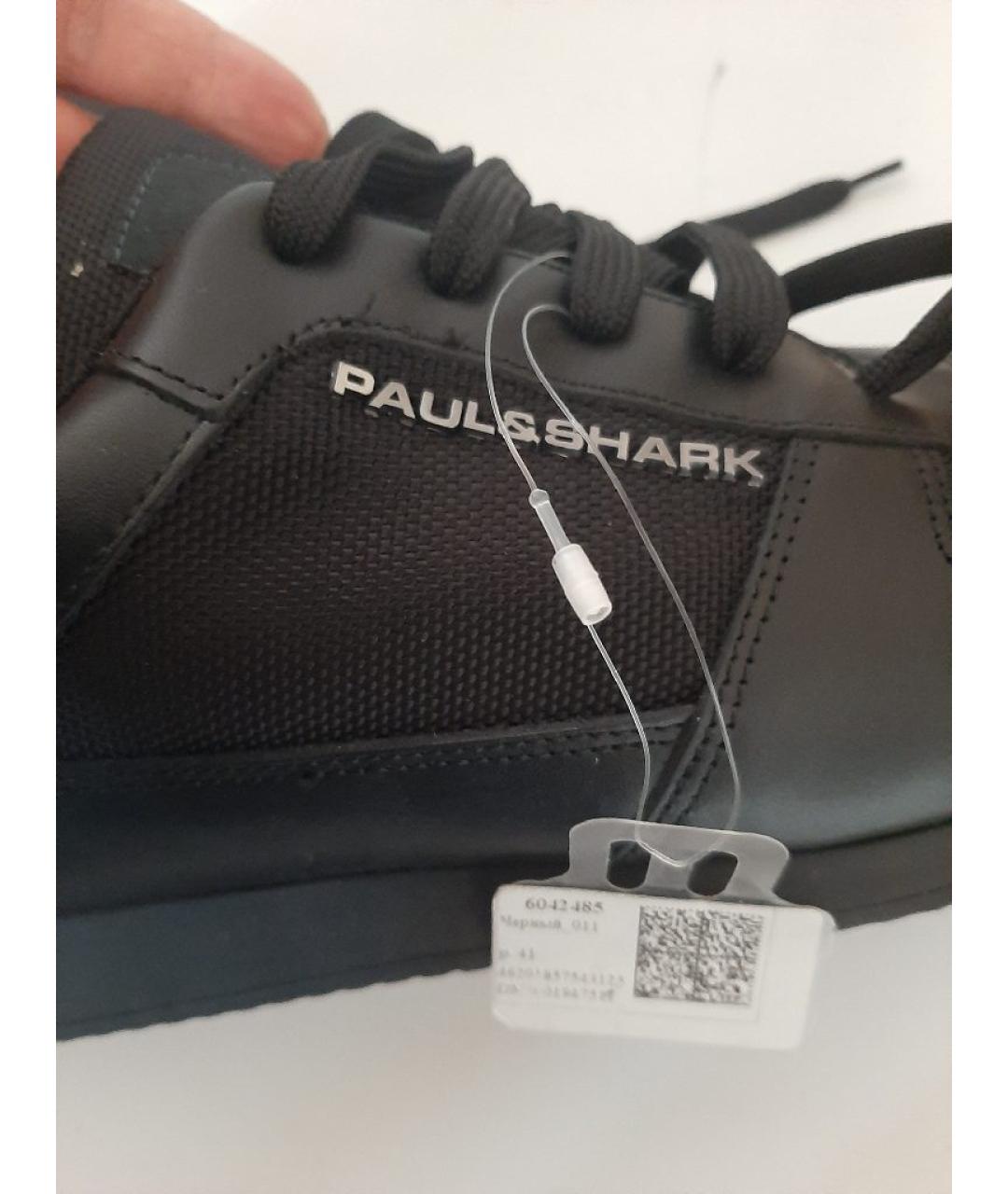 PAUL & SHARK Черные кожаные низкие кроссовки / кеды, фото 5