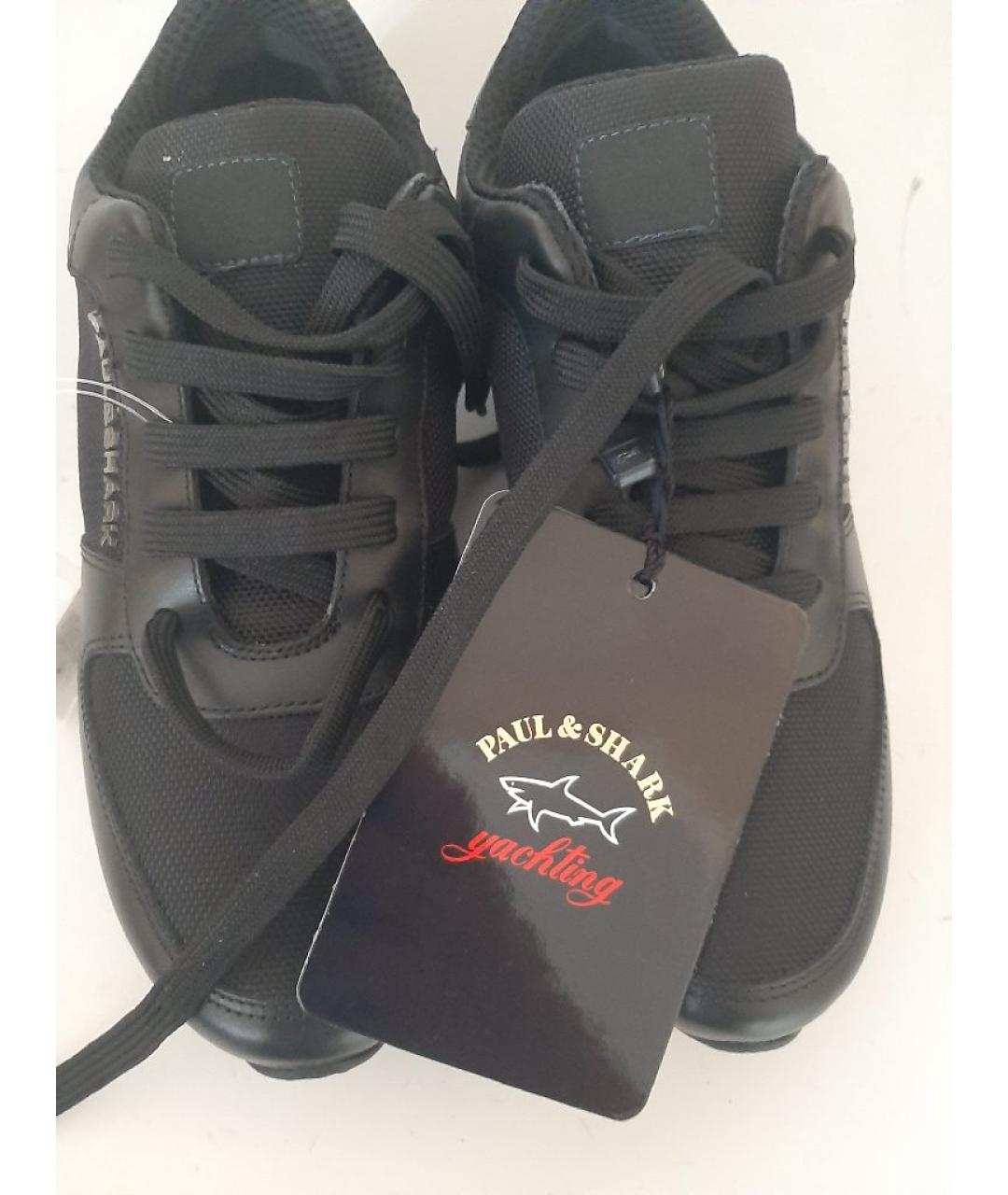 PAUL & SHARK Черные кожаные низкие кроссовки / кеды, фото 2