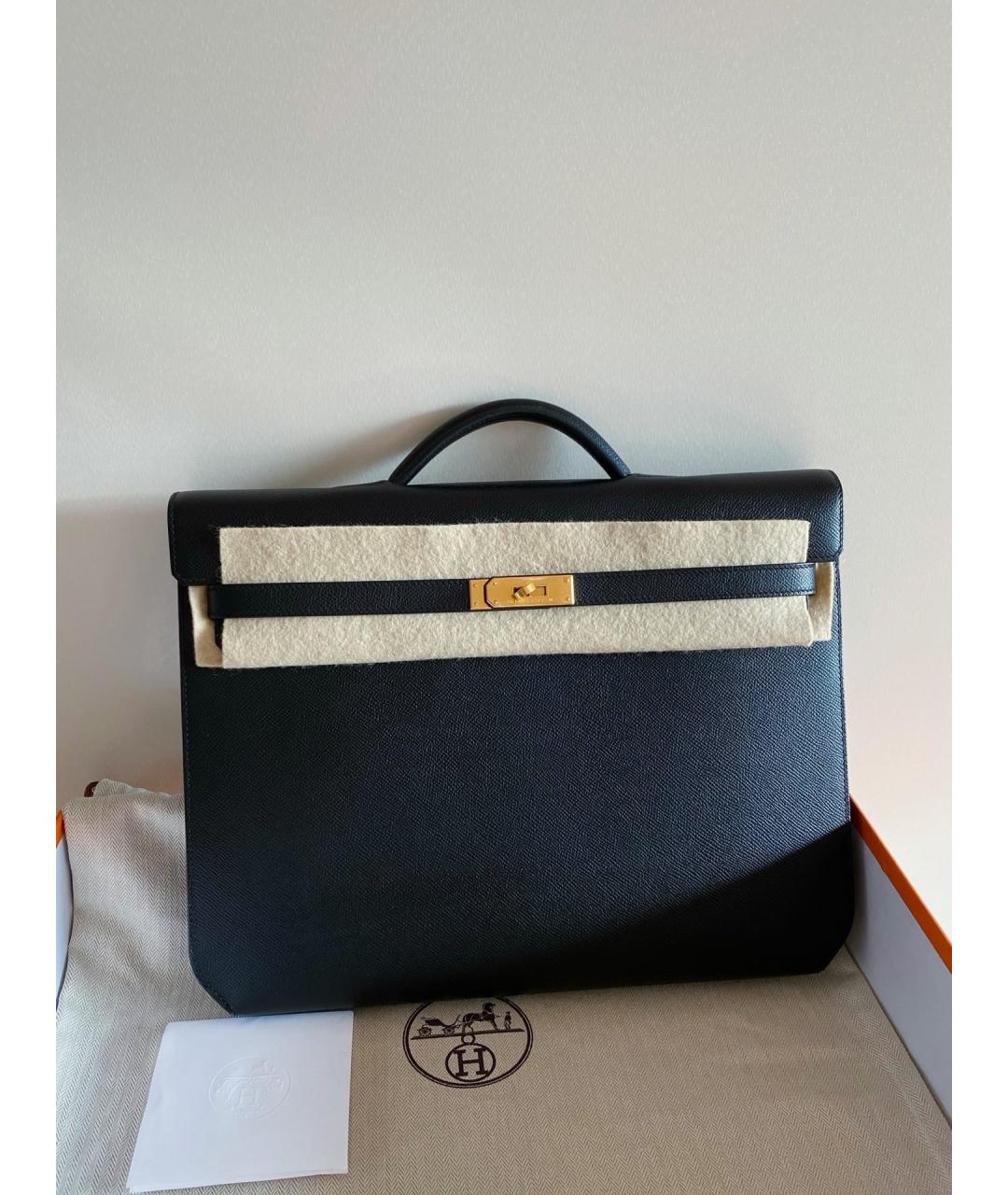 HERMES Черная кожаная сумка с короткими ручками, фото 8