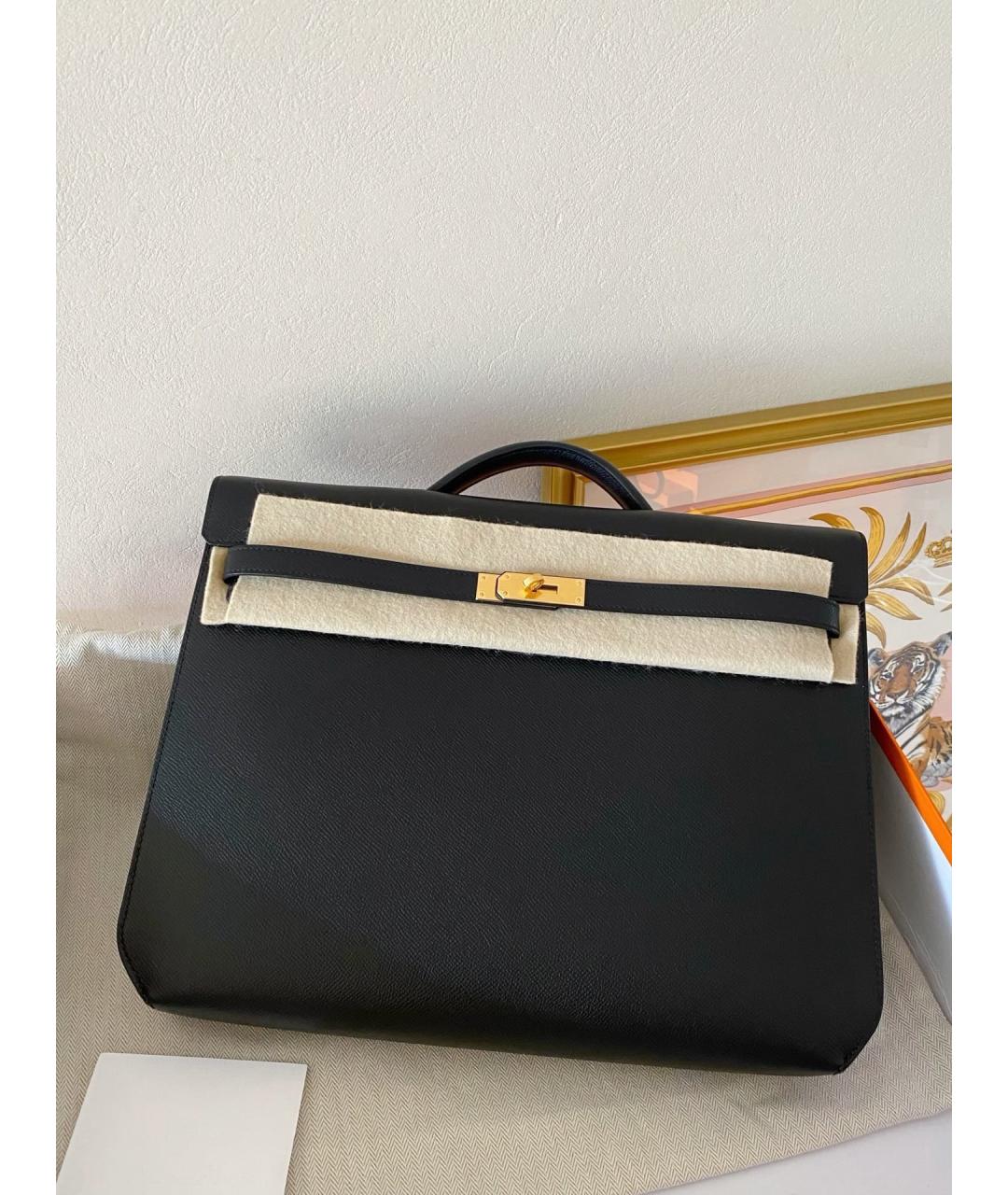 HERMES Черная кожаная сумка с короткими ручками, фото 2