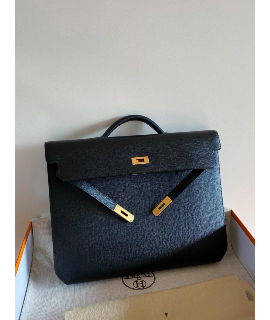 HERMES Черная кожаная сумка с короткими ручками, фото 7