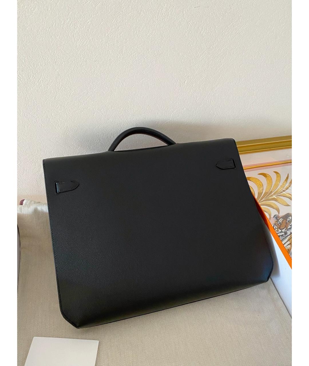 HERMES Черная кожаная сумка с короткими ручками, фото 3