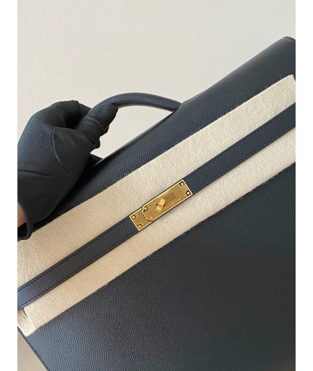 HERMES Черная кожаная сумка с короткими ручками, фото 5