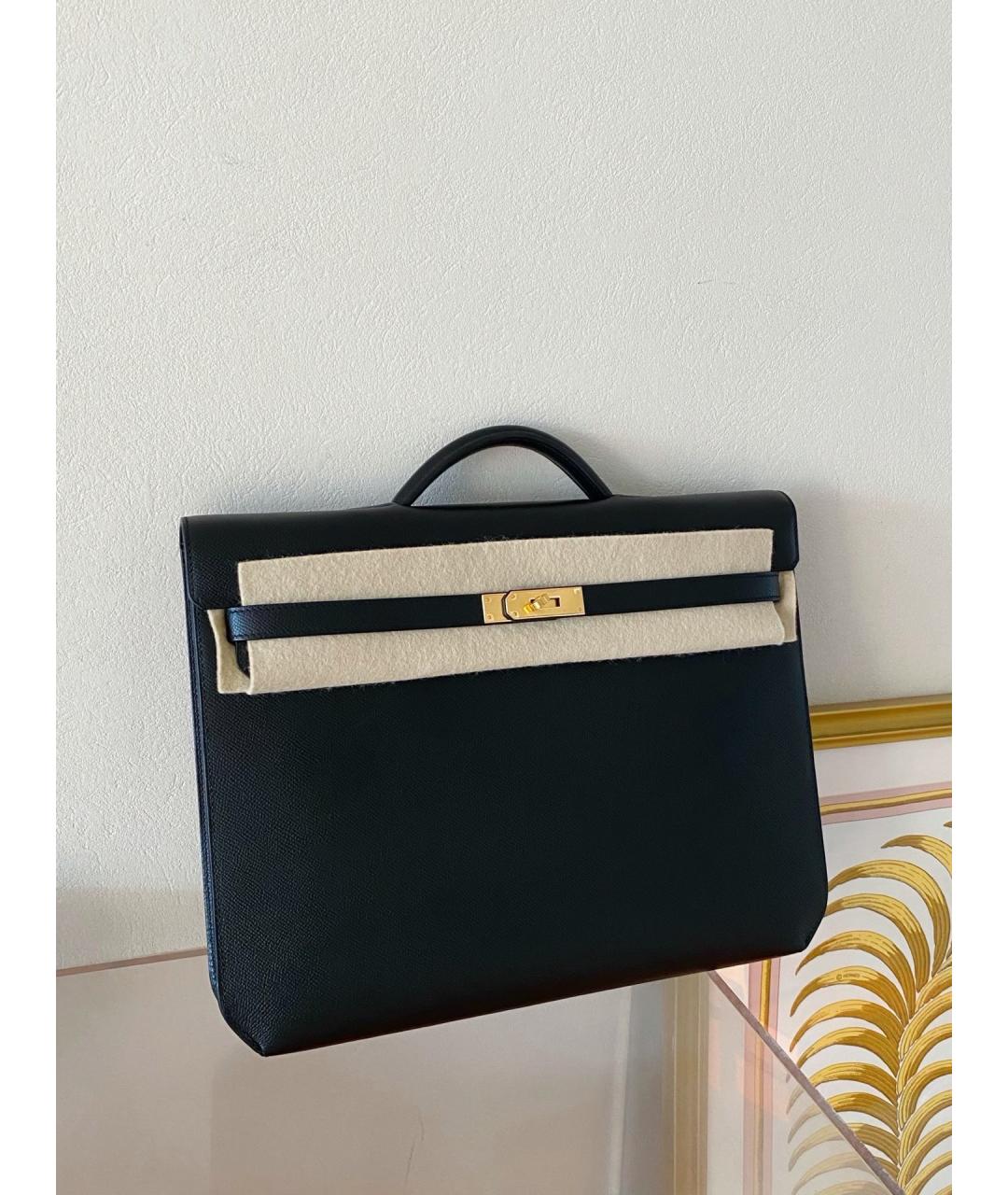 HERMES Черная кожаная сумка с короткими ручками, фото 6