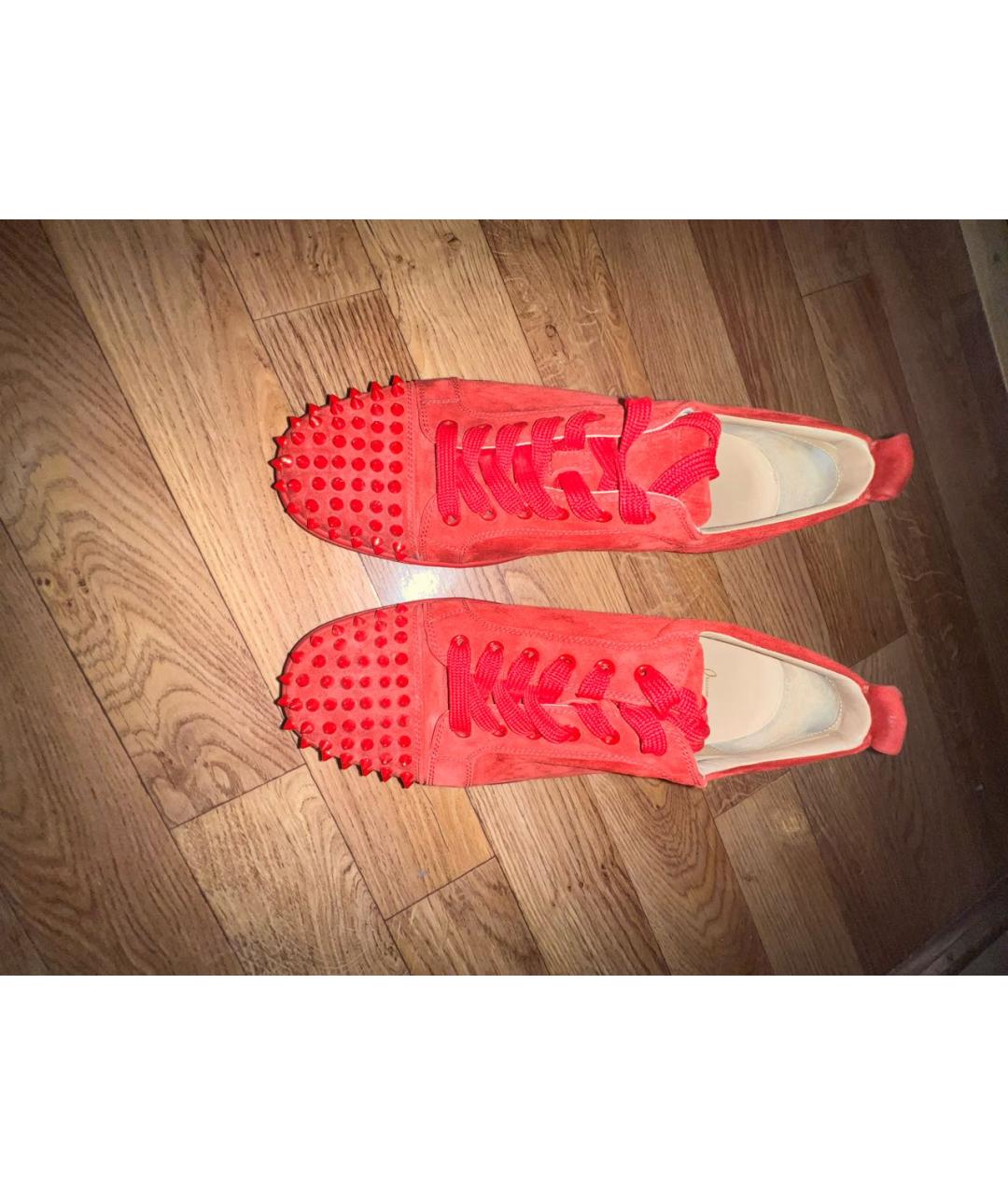 CHRISTIAN LOUBOUTIN Красные замшевые низкие кроссовки / кеды, фото 2