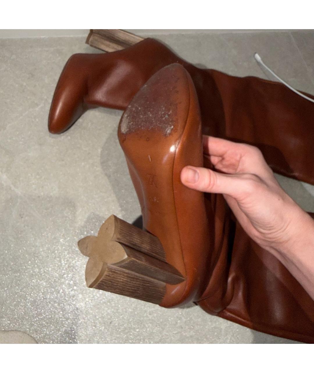 LOUIS VUITTON Коричневые кожаные сапоги, фото 8