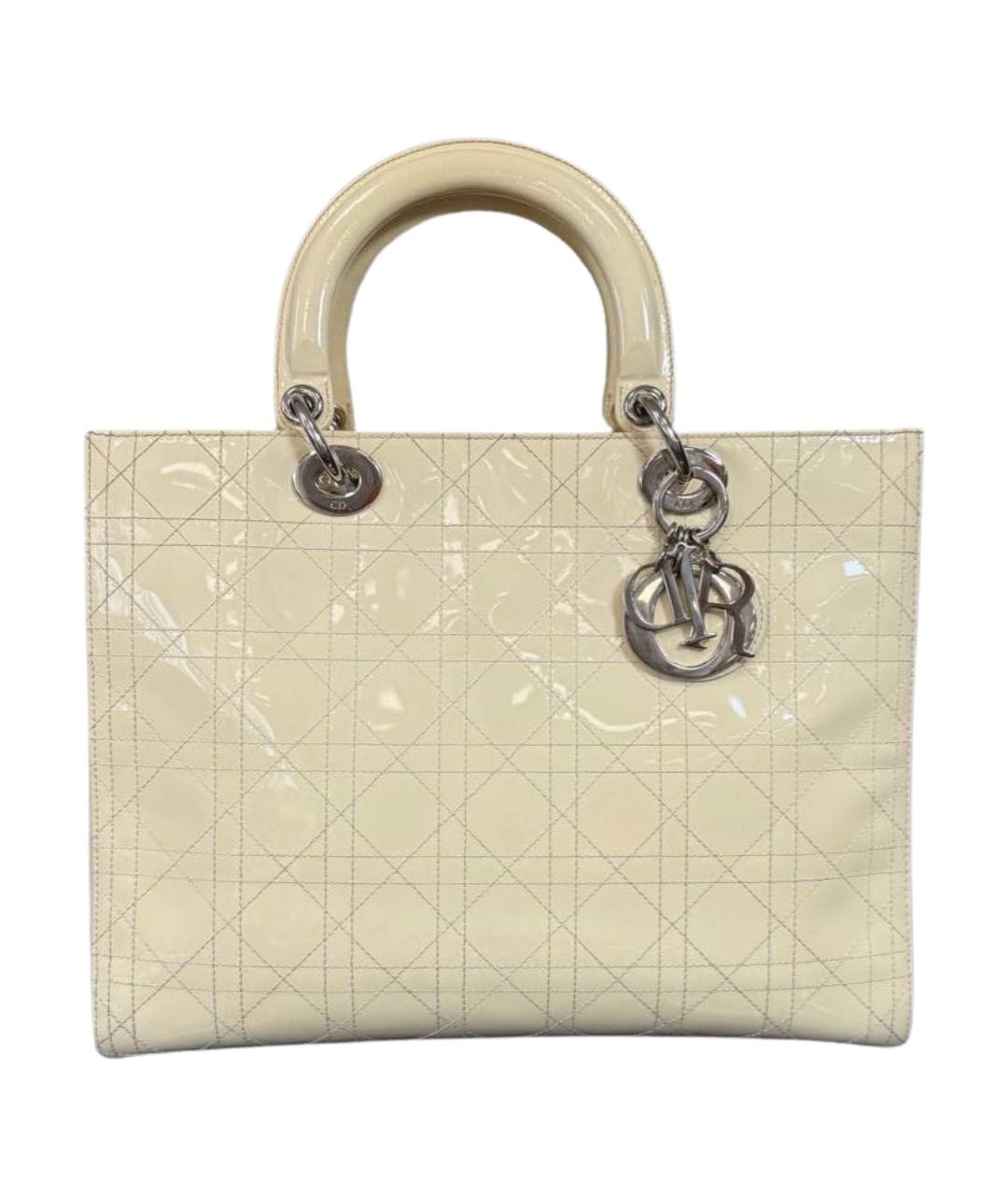 CHRISTIAN DIOR Белая сумка с короткими ручками из лакированной кожи, фото 1