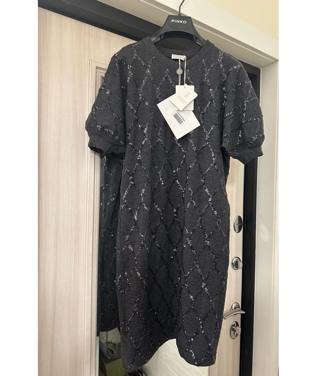 BRUNELLO CUCINELLI Серое шерстяное повседневное платье, фото 3