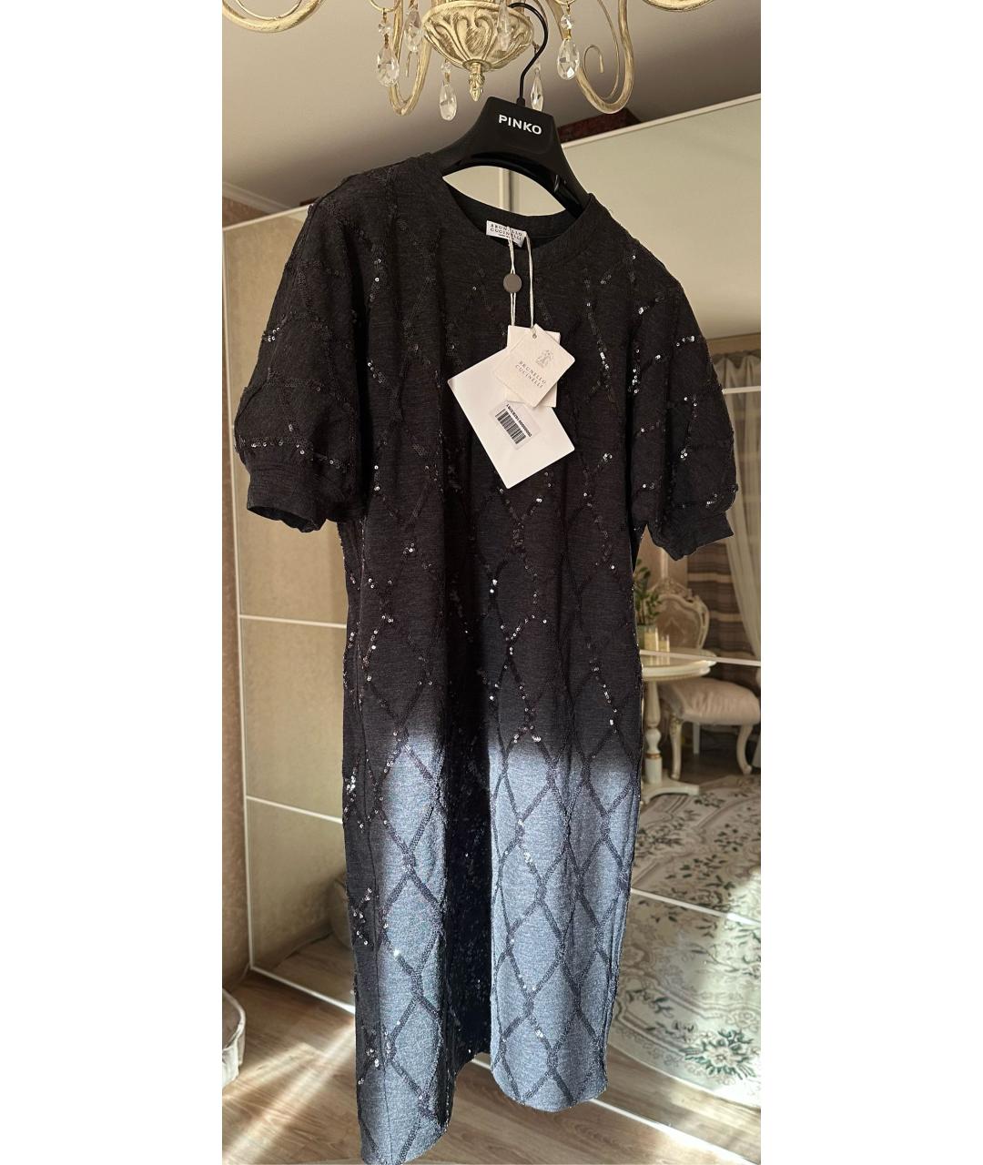 BRUNELLO CUCINELLI Серое шерстяное повседневное платье, фото 2