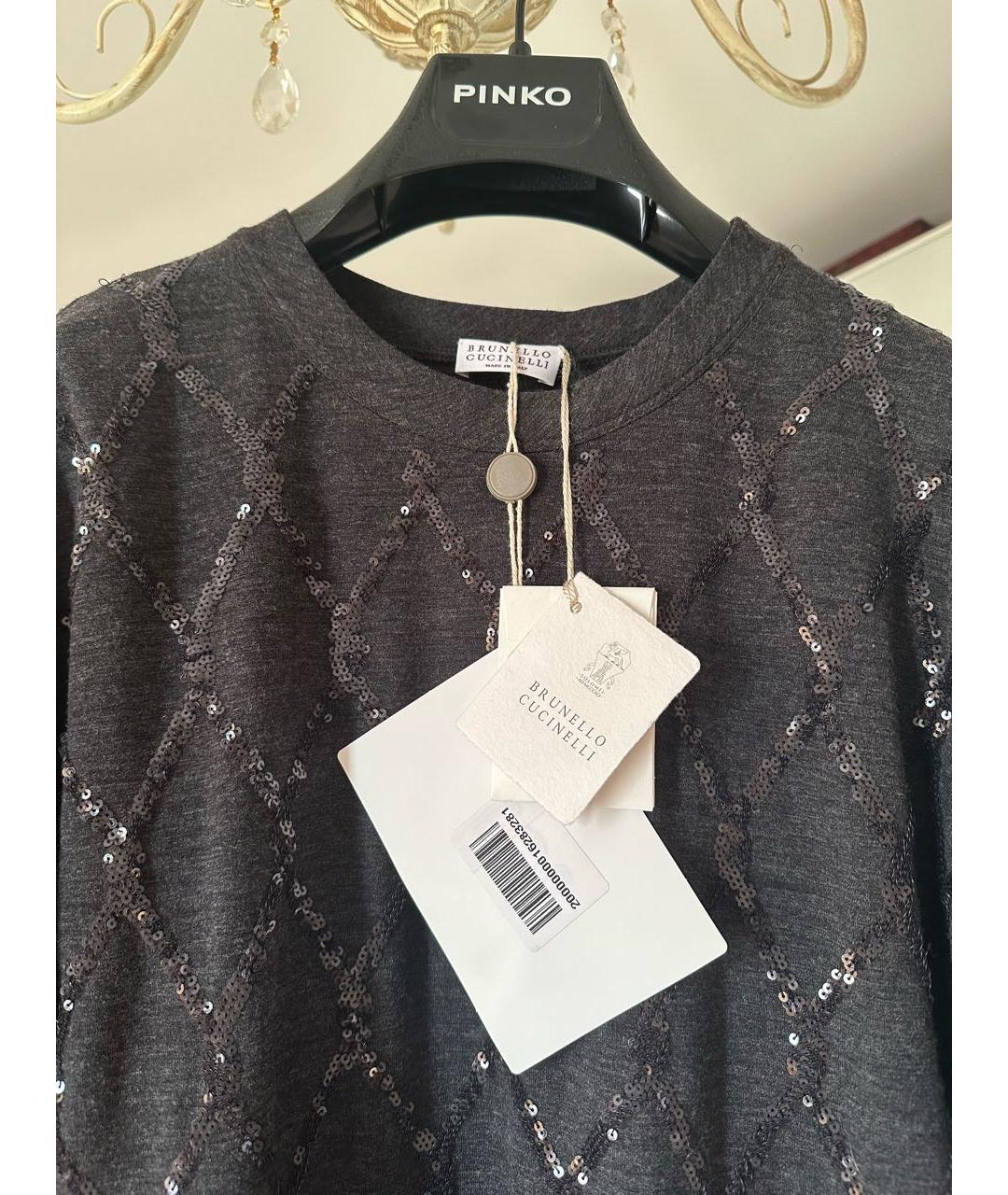 BRUNELLO CUCINELLI Серое шерстяное повседневное платье, фото 8