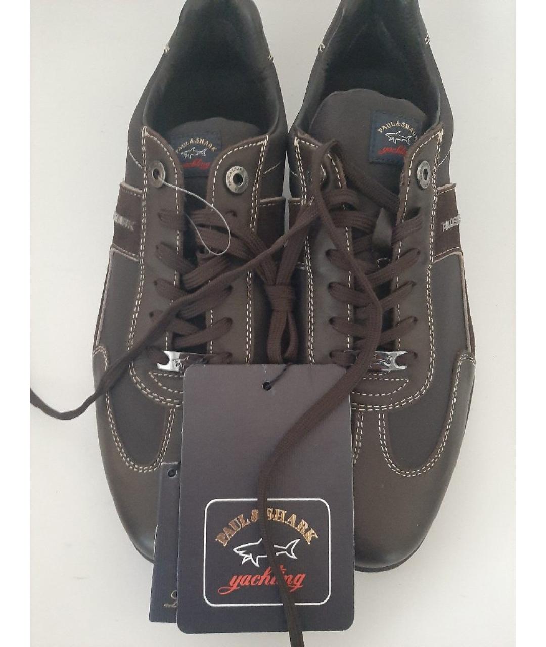 PAUL & SHARK Коричневые кожаные низкие кроссовки / кеды, фото 5
