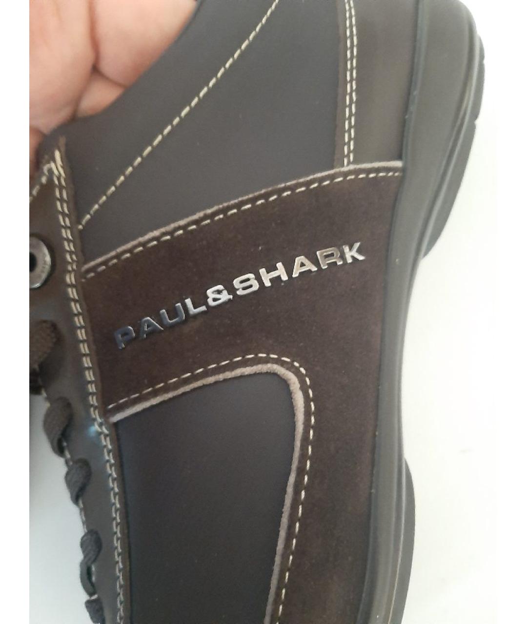 PAUL & SHARK Коричневые кожаные низкие кроссовки / кеды, фото 7
