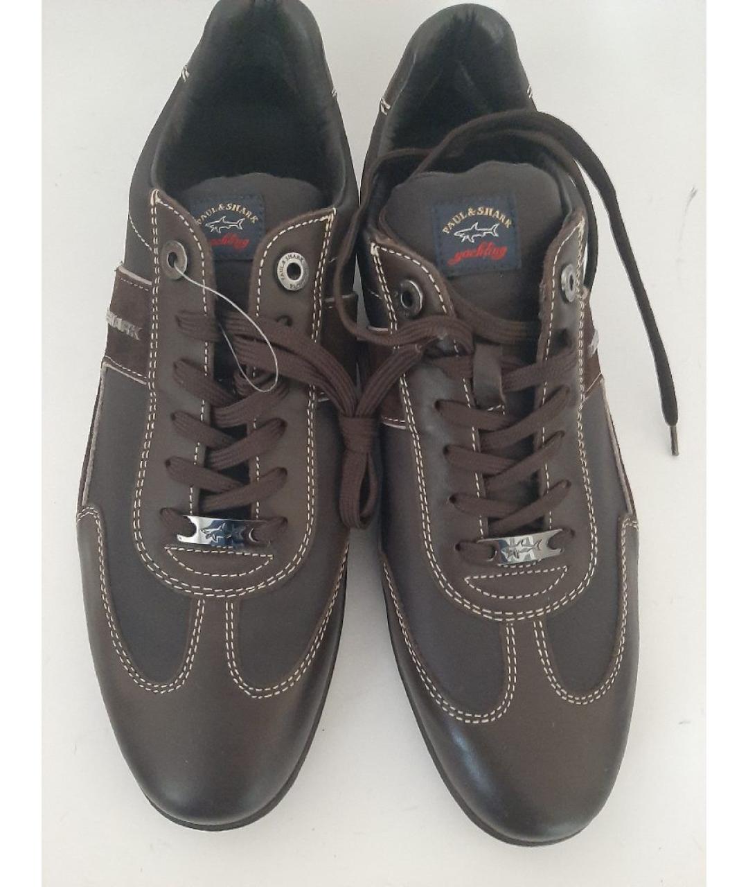 PAUL & SHARK Коричневые кожаные низкие кроссовки / кеды, фото 2
